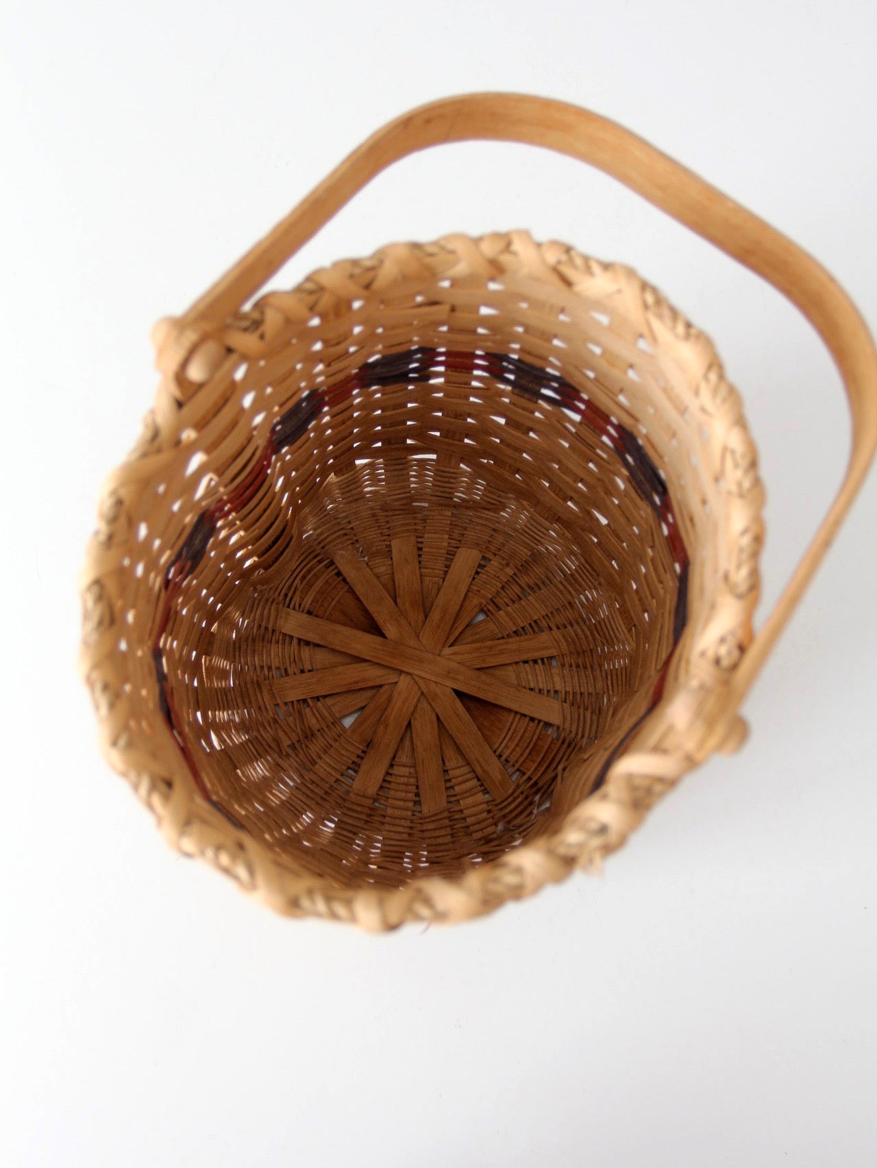 vintage woven splint basket with swing handle