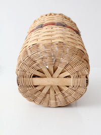 vintage woven splint basket with swing handle