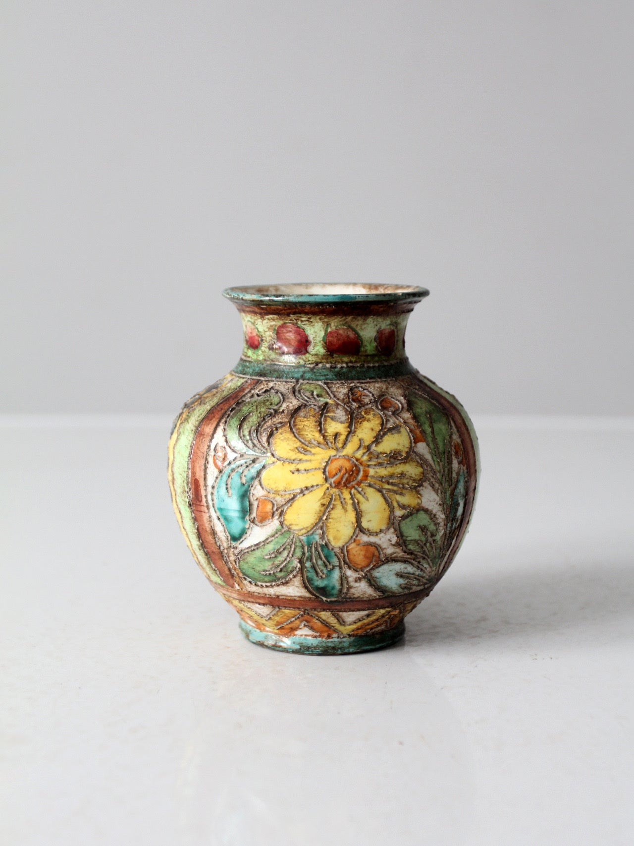 mid-century Italian majolica sgraffito vase