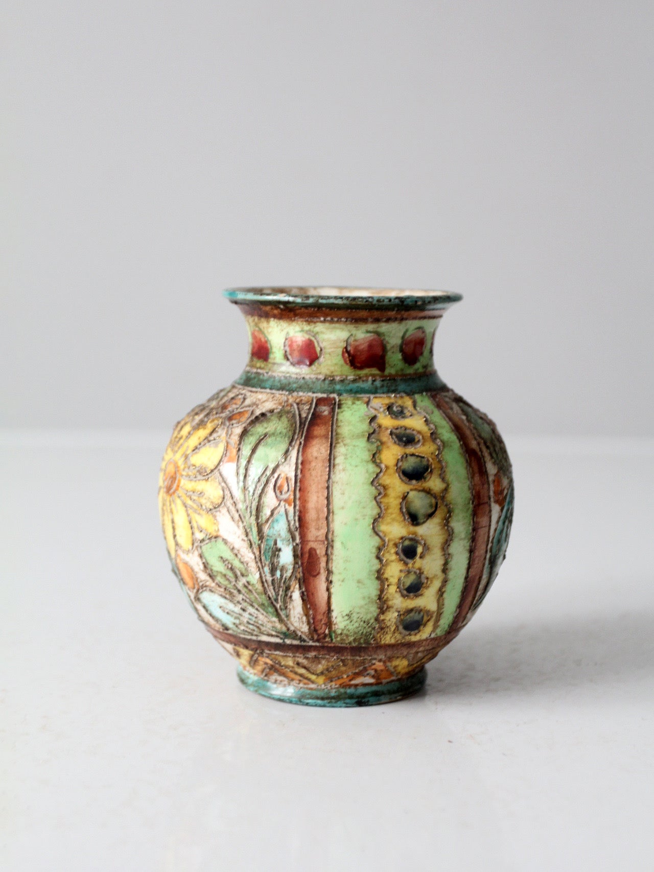 mid-century Italian majolica sgraffito vase