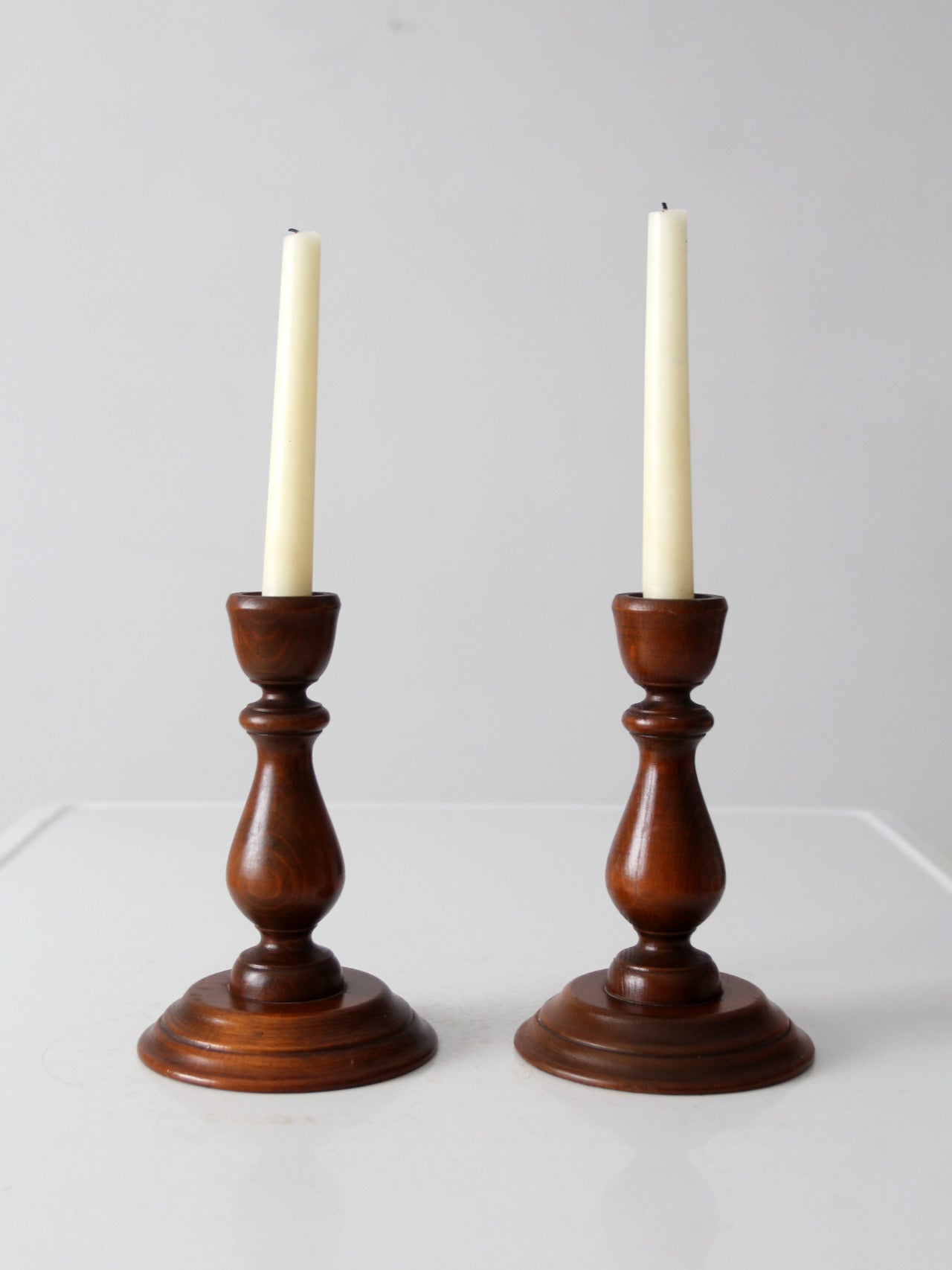 vintage turned wood candlestick holders