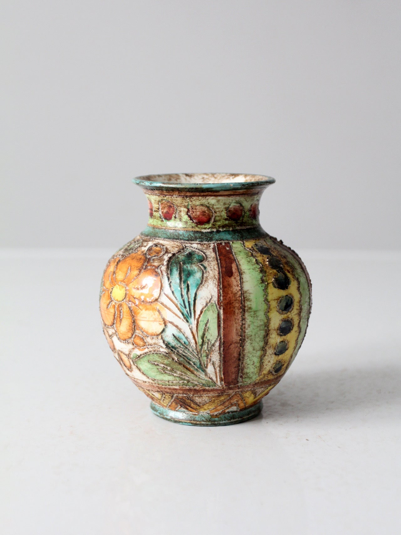 mid-century Italian majolica sgraffito vase