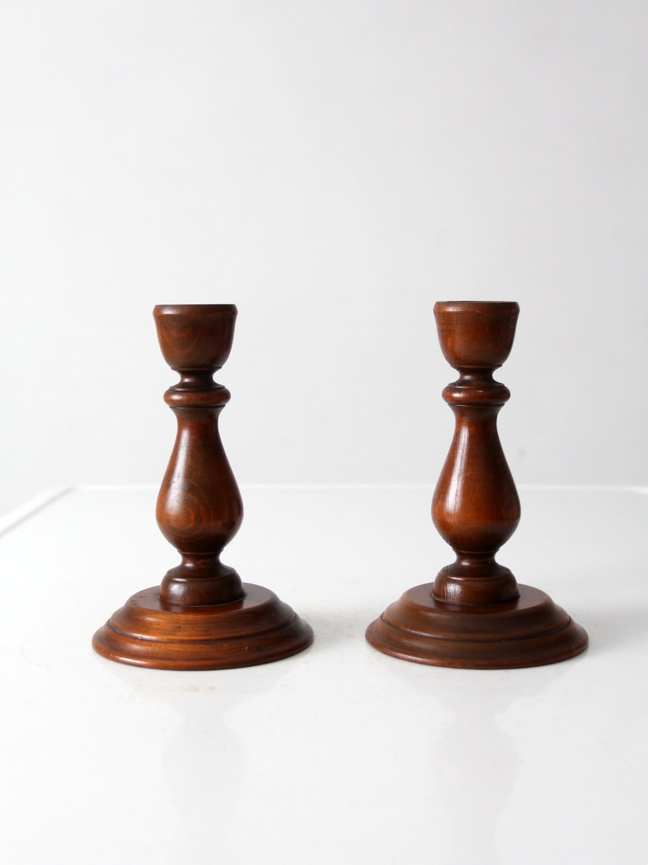 vintage turned wood candlestick holders