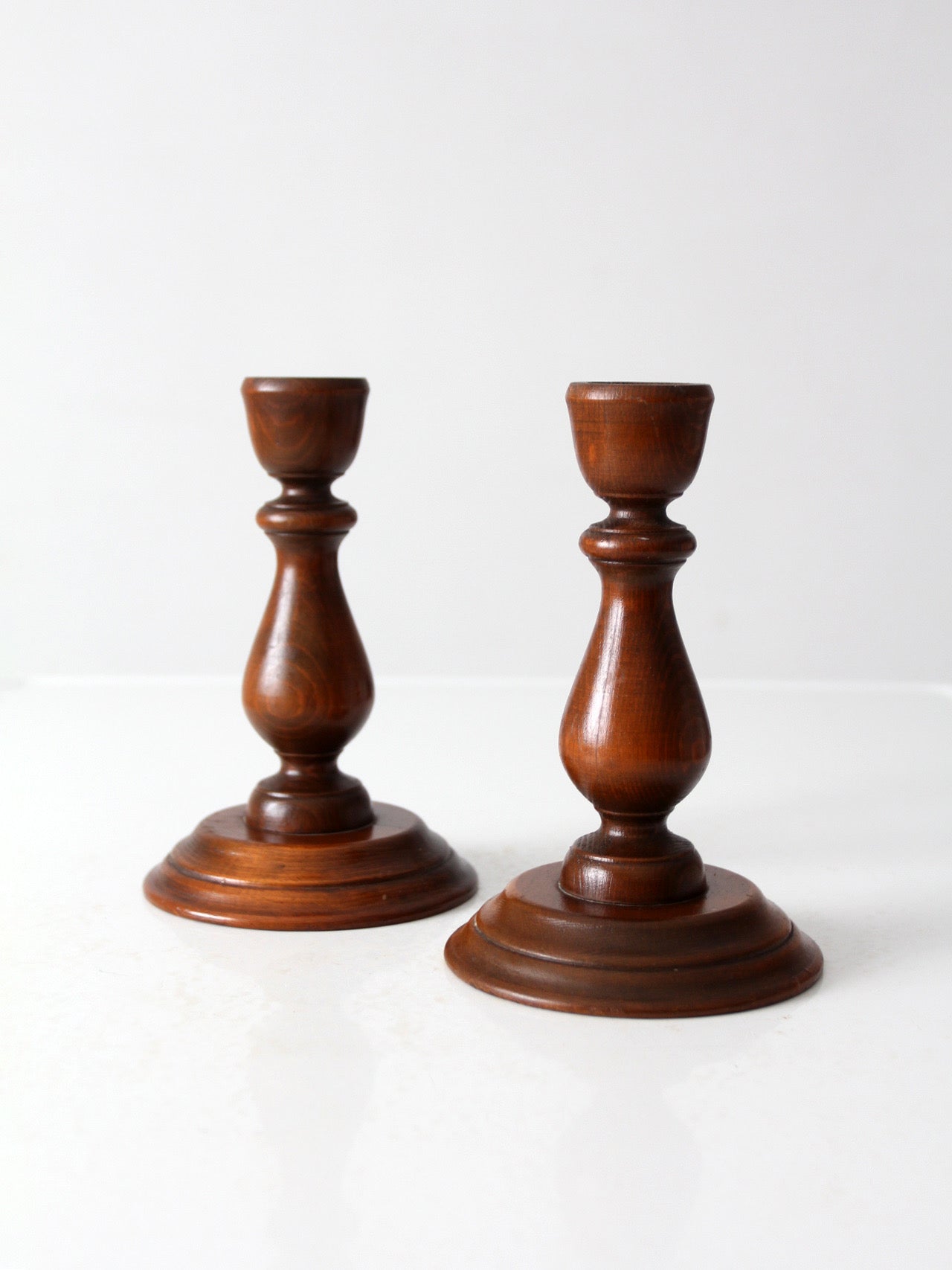 vintage turned wood candlestick holders
