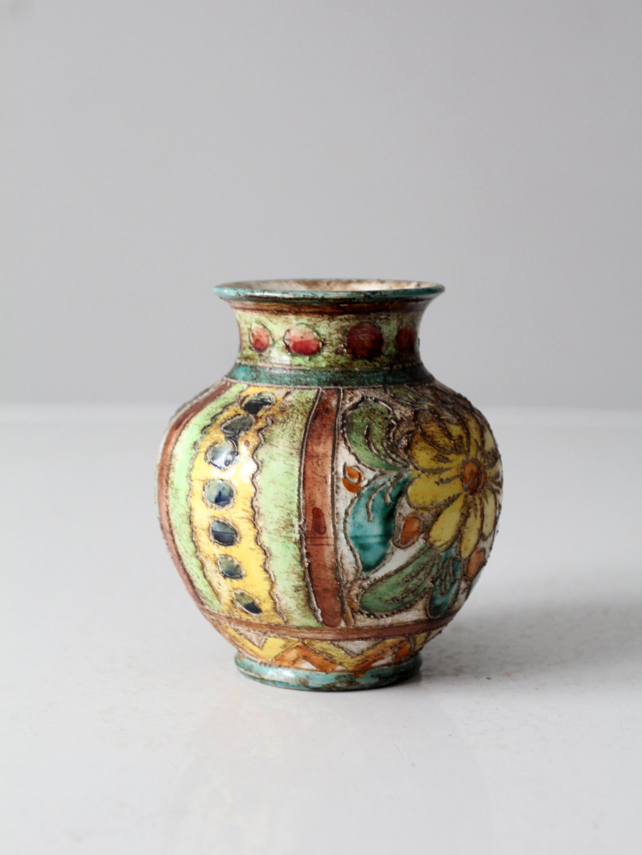 mid-century Italian majolica sgraffito vase
