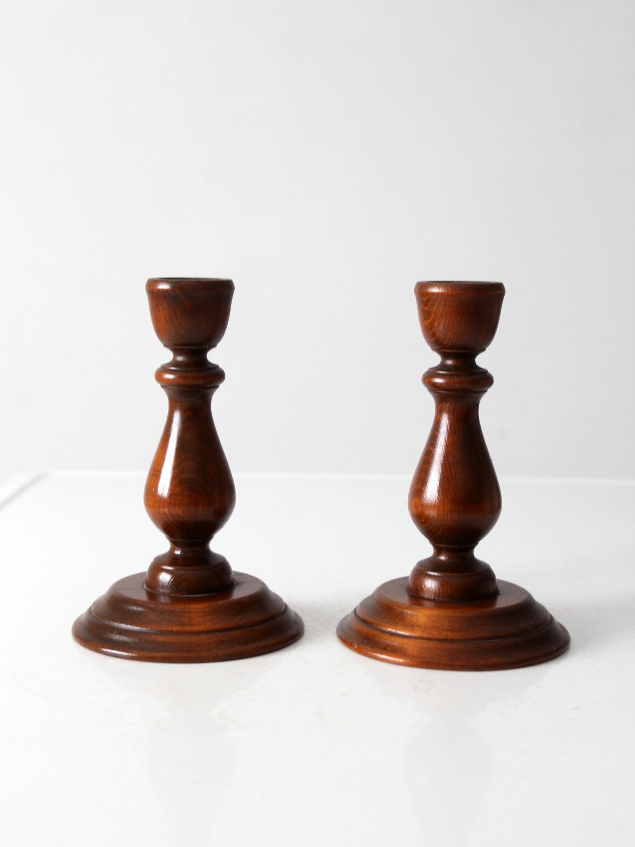 vintage turned wood candlestick holders