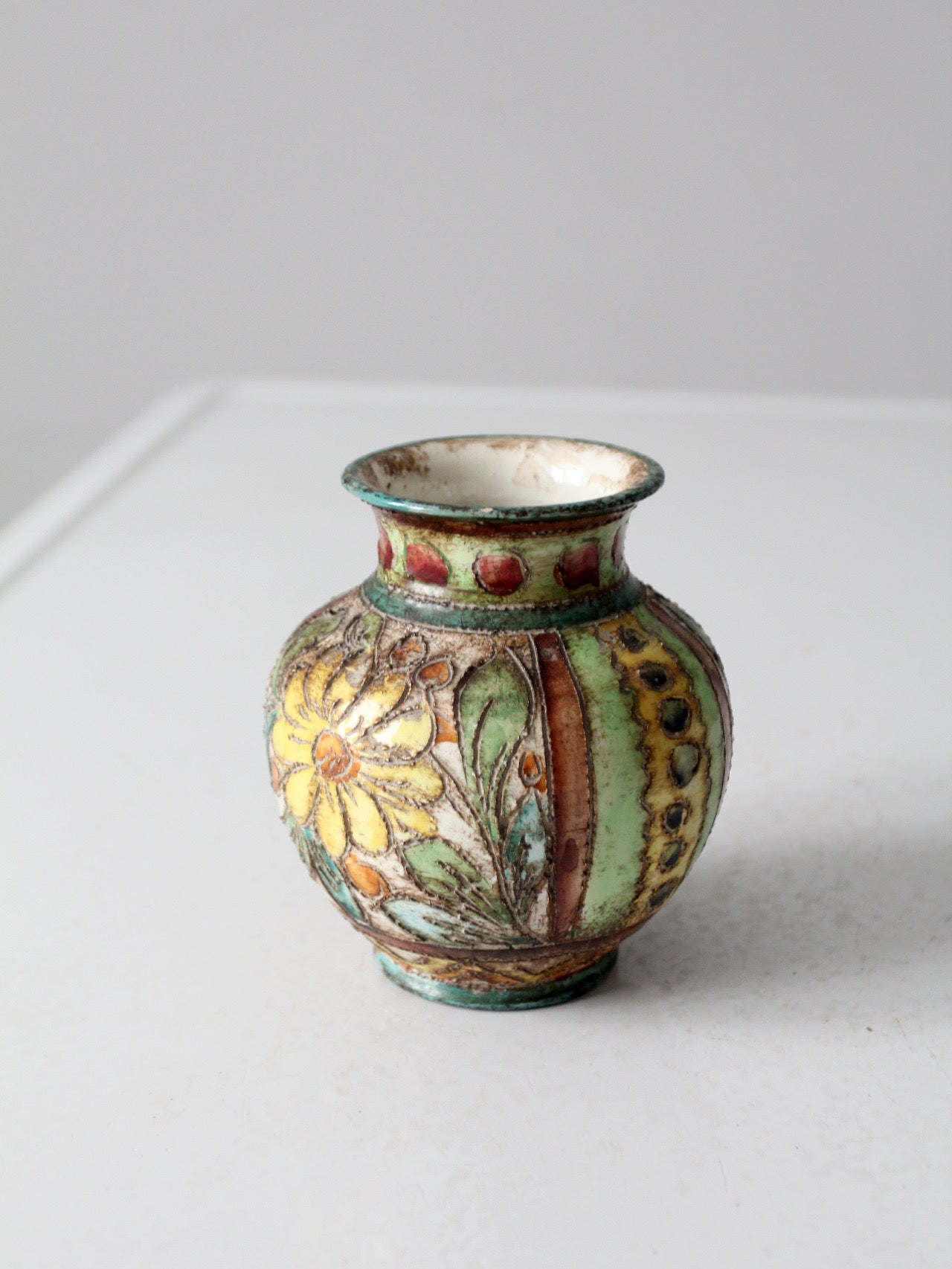 mid-century Italian majolica sgraffito vase