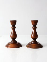 vintage turned wood candlestick holders