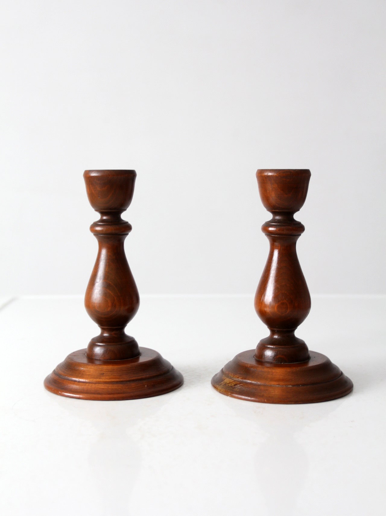 vintage turned wood candlestick holders