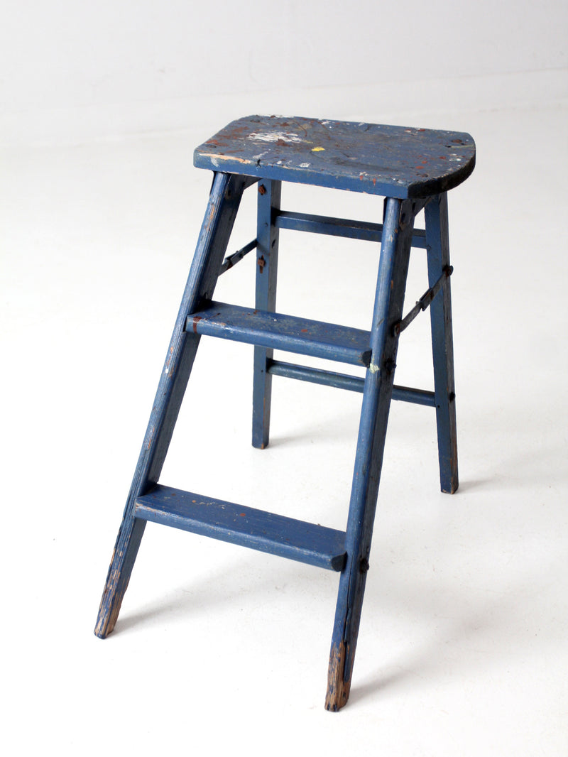 vintage wooden blue step stool