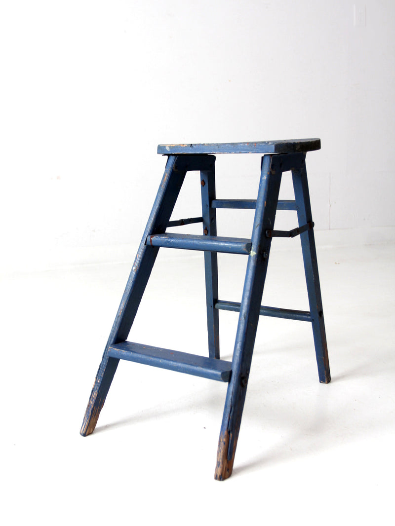 vintage wooden blue step stool