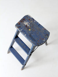 vintage wooden blue step stool