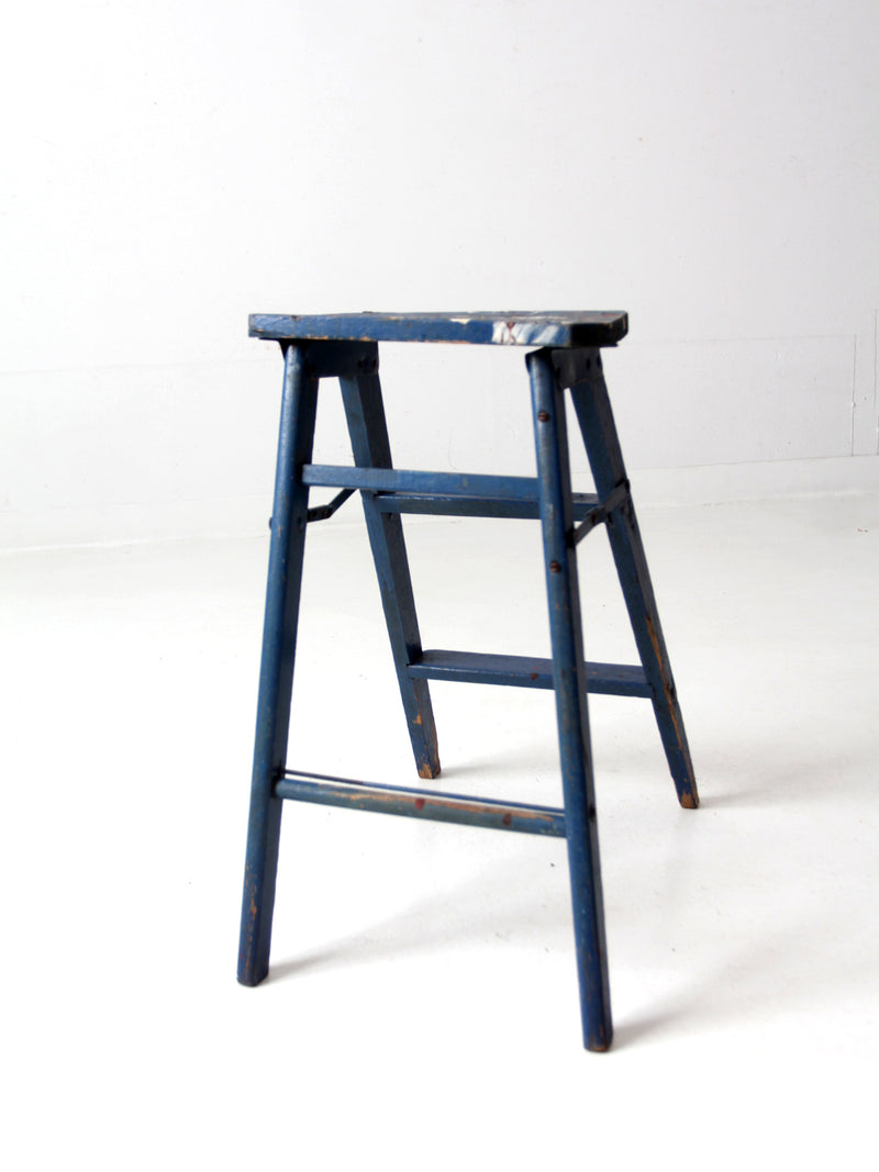 vintage wooden blue step stool