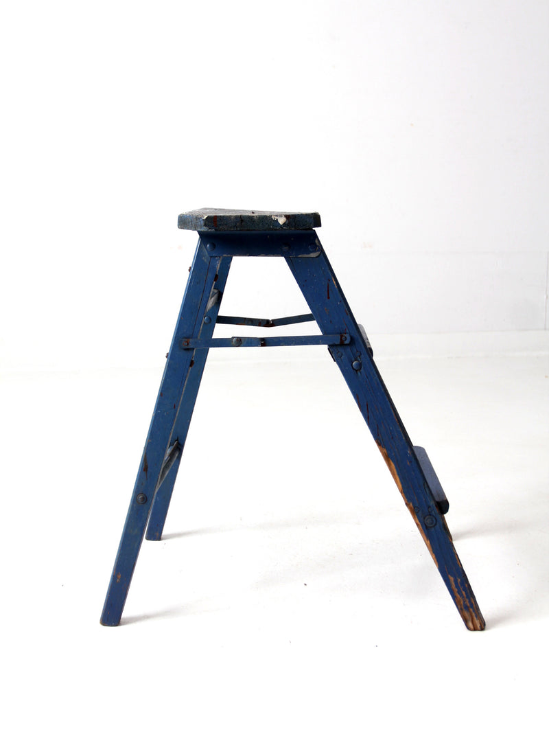 vintage wooden blue step stool