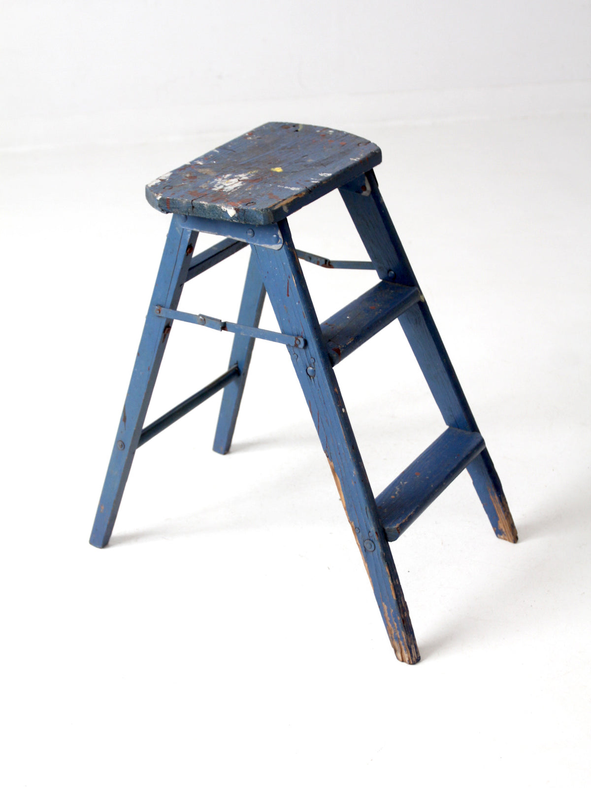 vintage wooden blue step stool