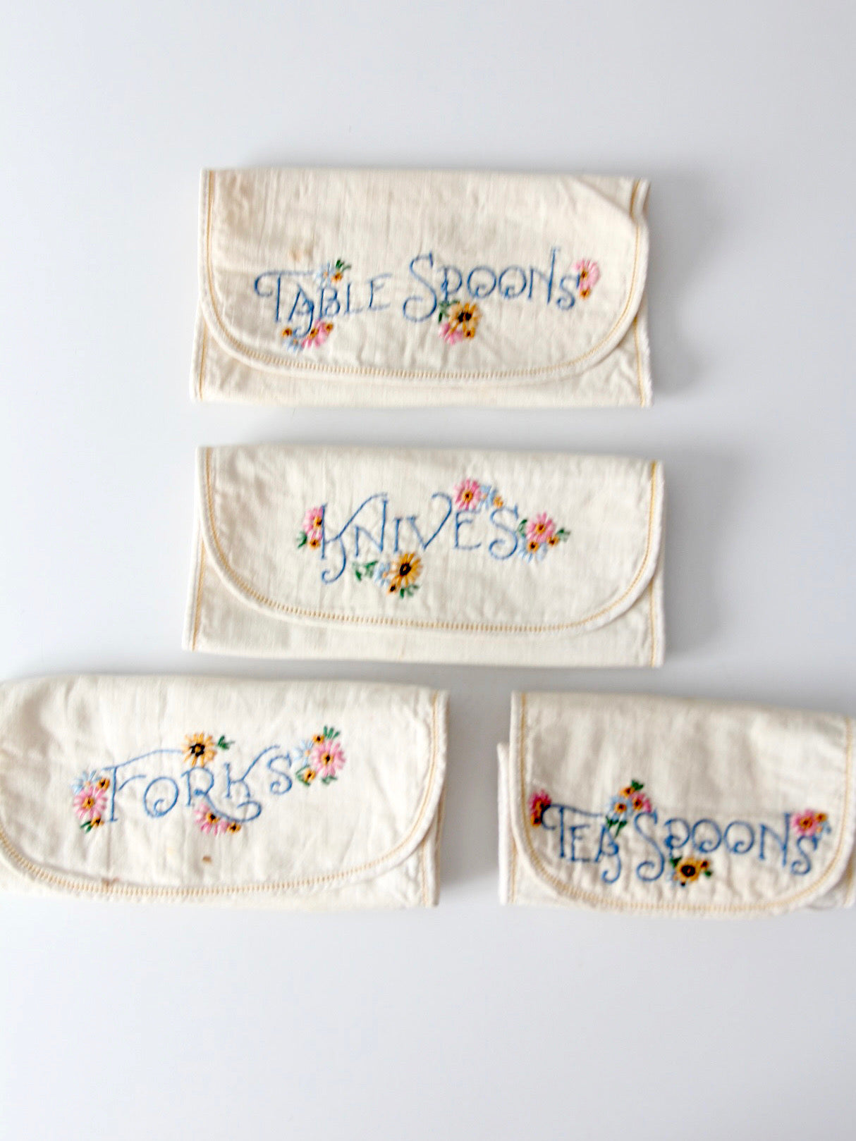 vintage embroidered silverware holder set