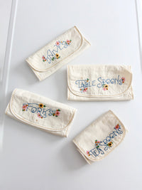 vintage embroidered silverware holder set
