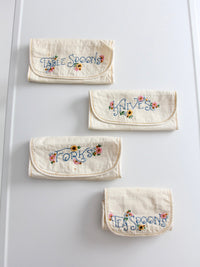 vintage embroidered silverware holder set
