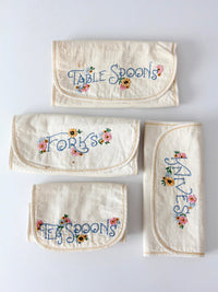 vintage embroidered silverware holder set