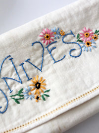 vintage embroidered silverware holder set