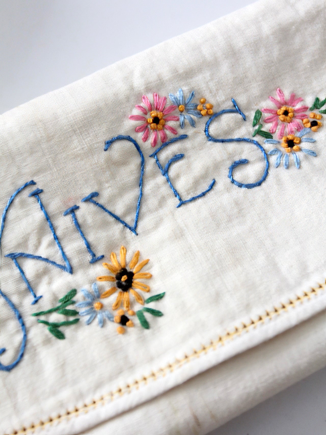 vintage embroidered silverware holder set