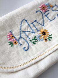 vintage embroidered silverware holder set