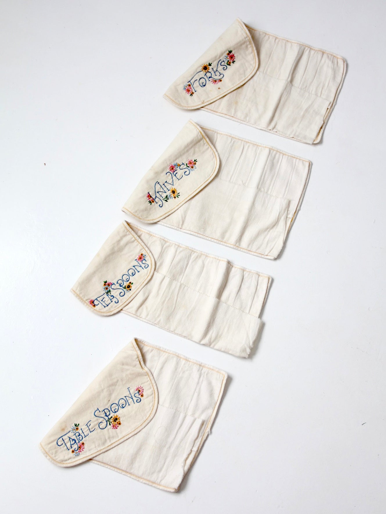 vintage embroidered silverware holder set