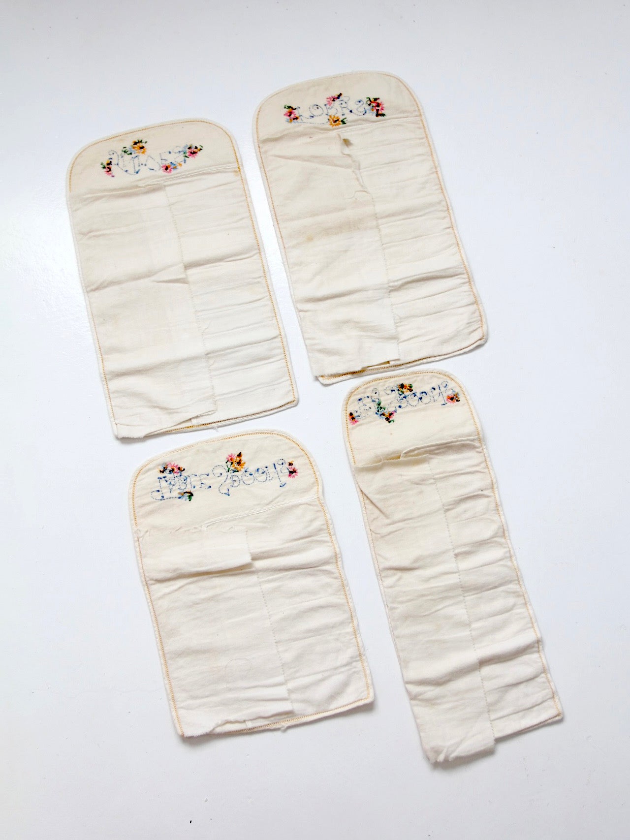 vintage embroidered silverware holder set
