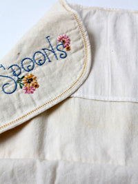 vintage embroidered silverware holder set