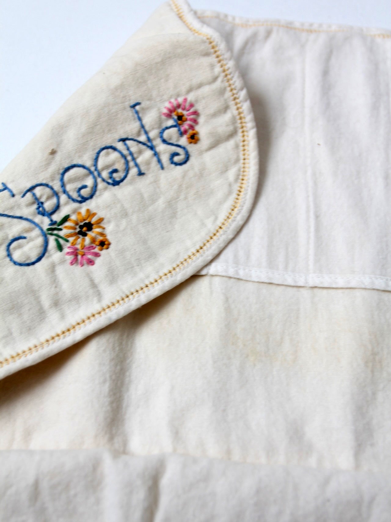 vintage embroidered silverware holder set