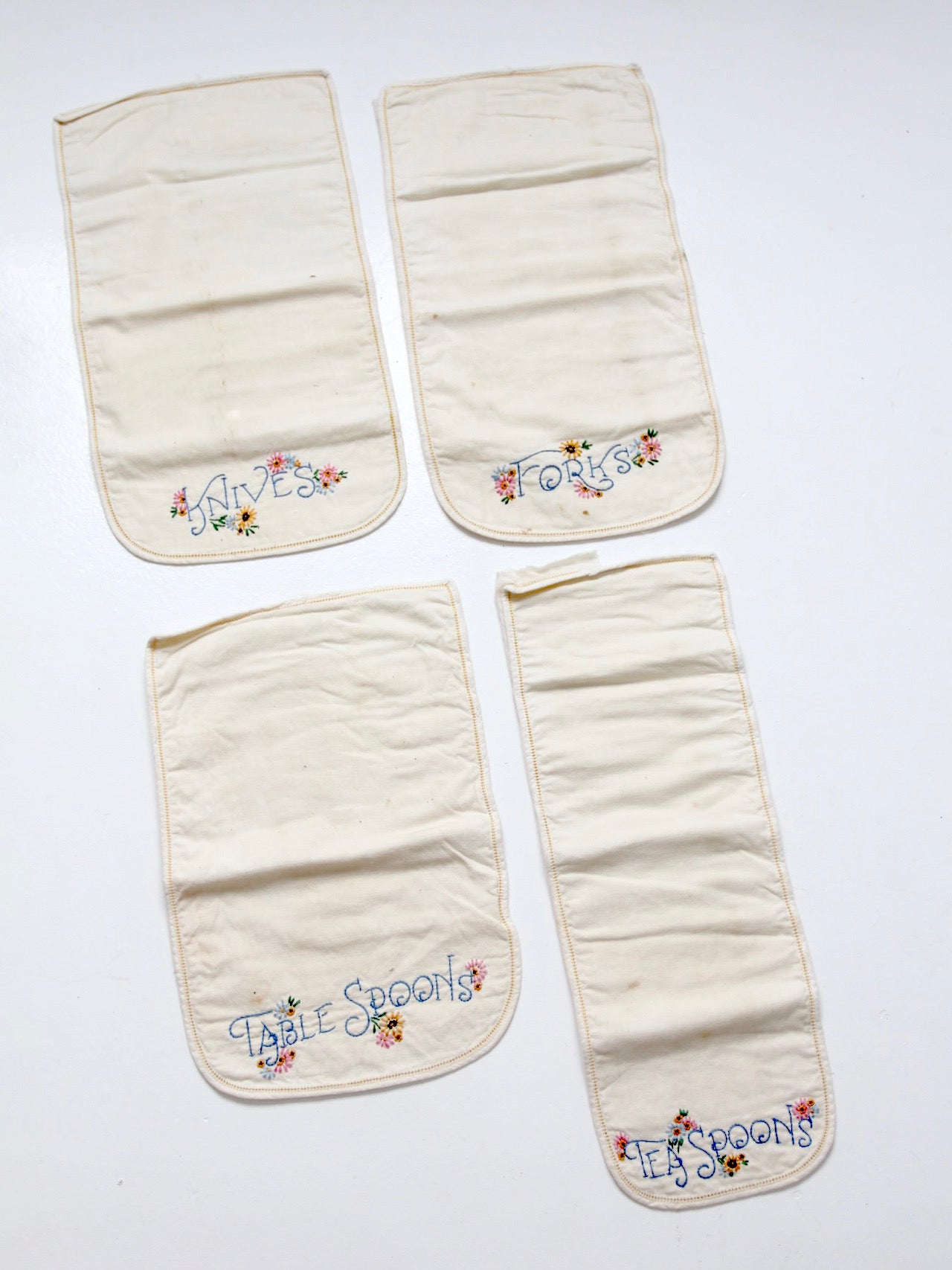 vintage embroidered silverware holder set