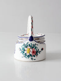 vintage Crespo Spanish pottery coaster set with basket holder