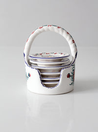 vintage Crespo Spanish pottery coaster set with basket holder