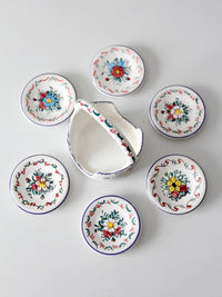 vintage Crespo Spanish pottery coaster set with basket holder