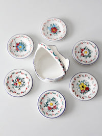 vintage Crespo Spanish pottery coaster set with basket holder