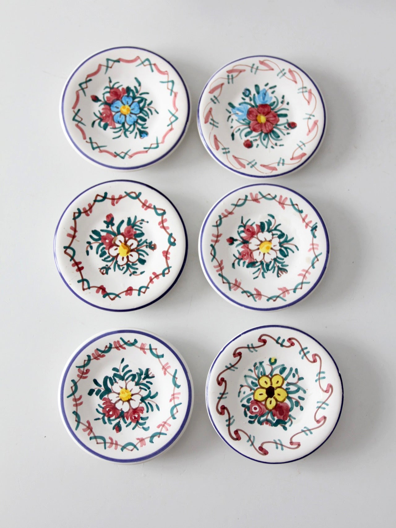 vintage Crespo Spanish pottery coaster set with basket holder