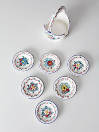 vintage Crespo Spanish pottery coaster set with basket holder