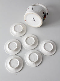 vintage Crespo Spanish pottery coaster set with basket holder