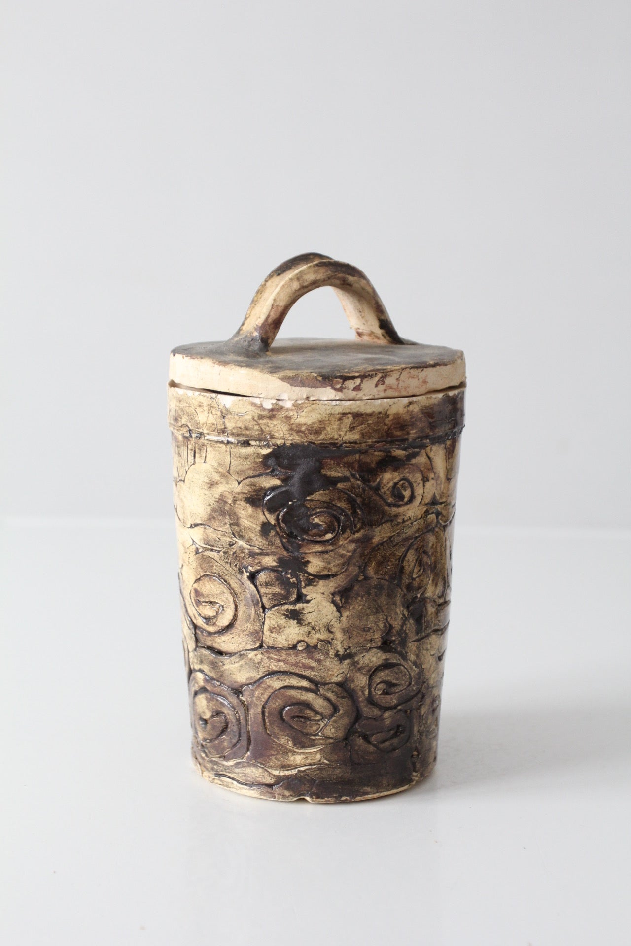 vintage handmade studio pottery lidded jar