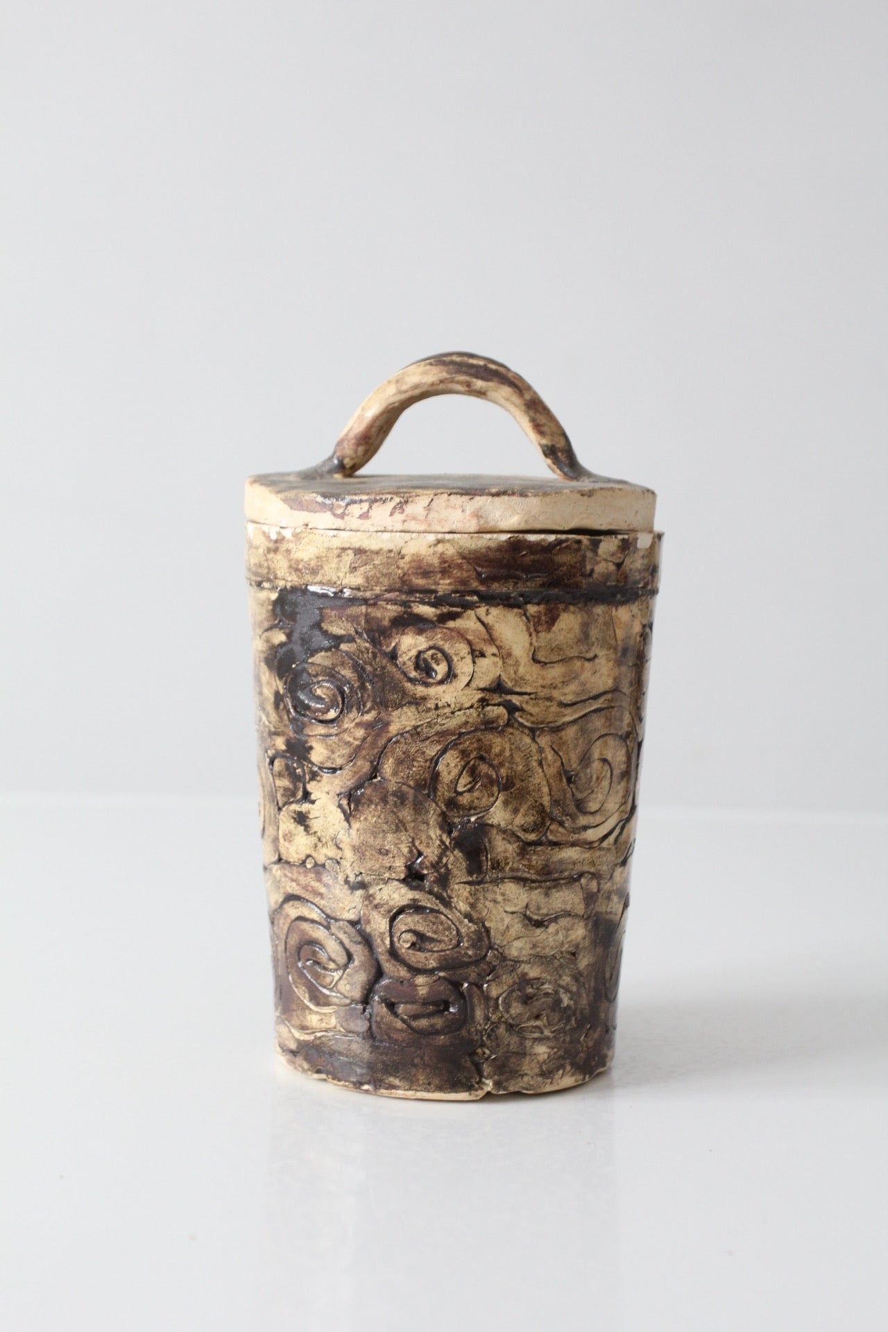 vintage handmade studio pottery lidded jar