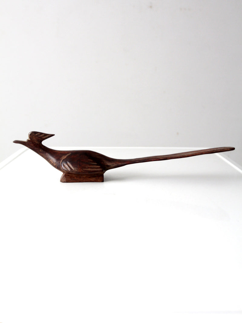mid-century hand-carved ironwood roadrunner