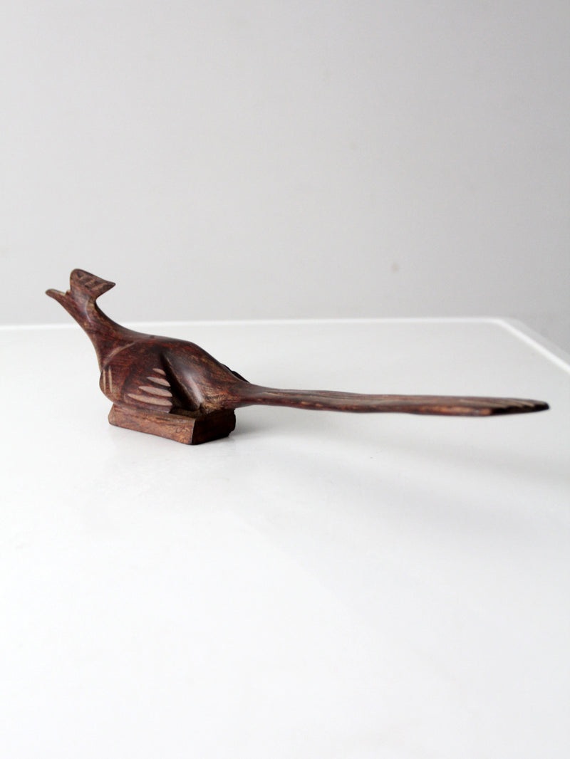 mid-century hand-carved ironwood roadrunner
