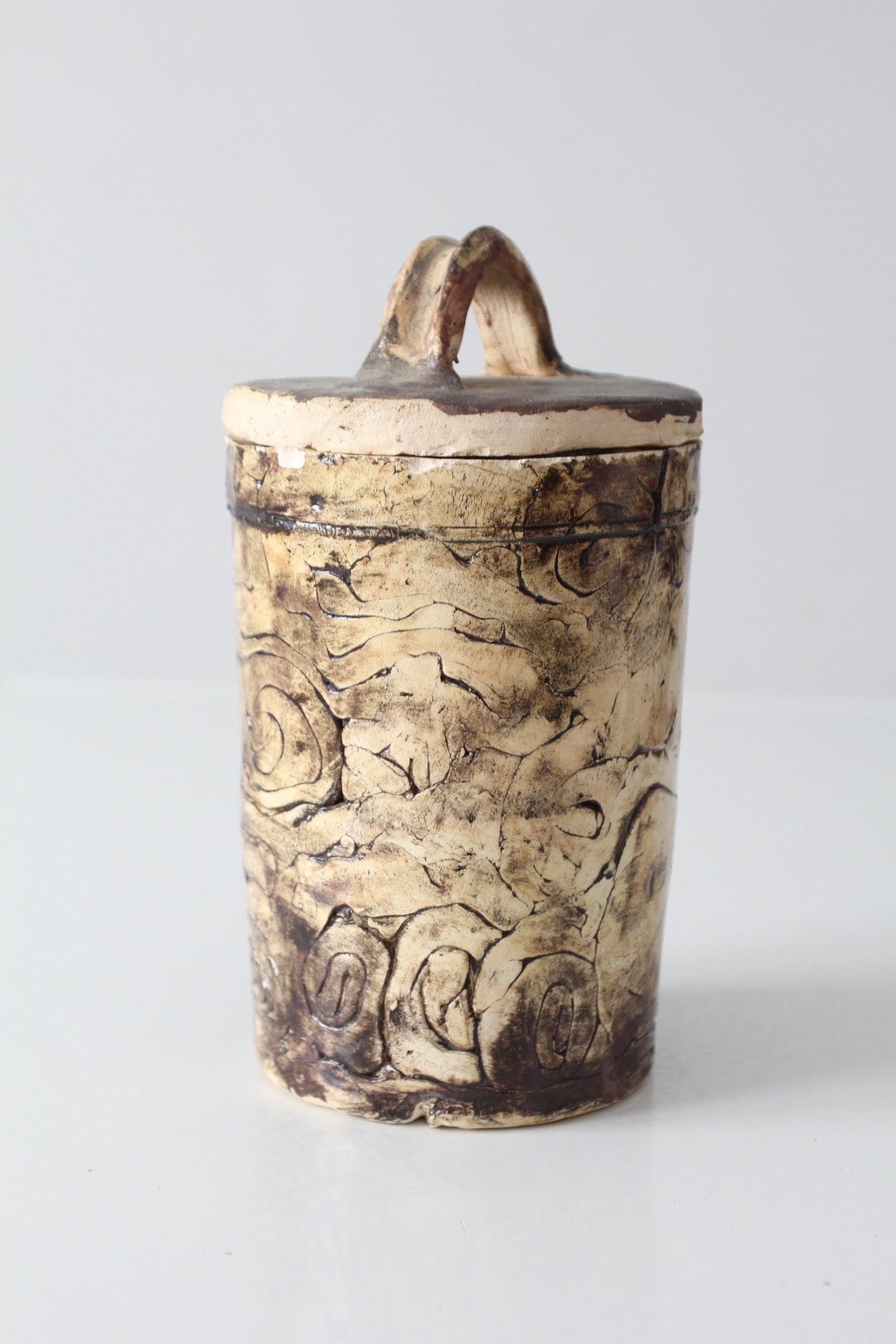 vintage handmade studio pottery lidded jar