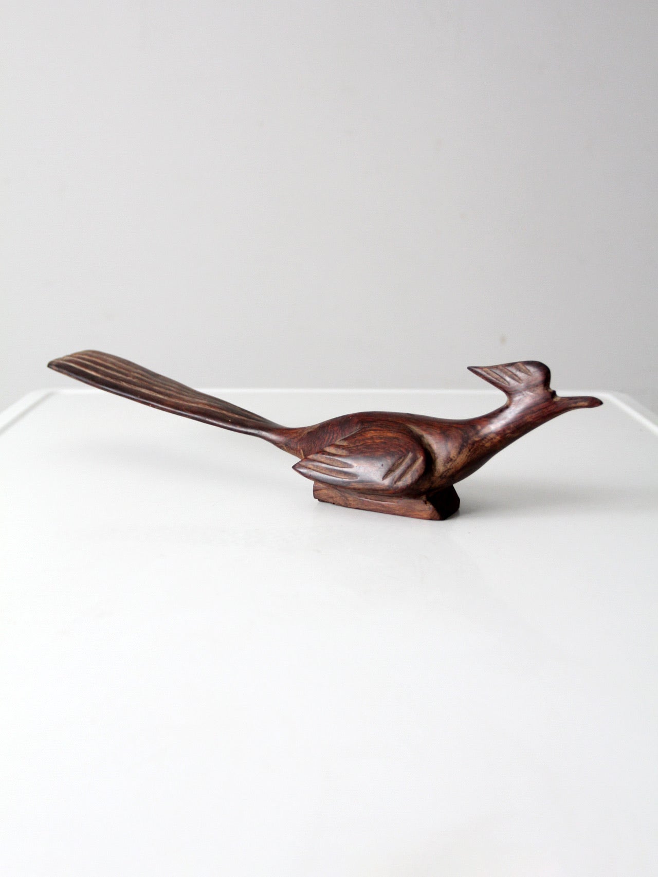 mid-century hand-carved ironwood roadrunner