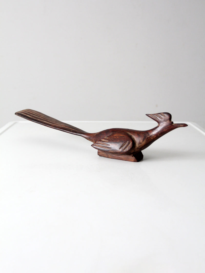 mid-century hand-carved ironwood roadrunner