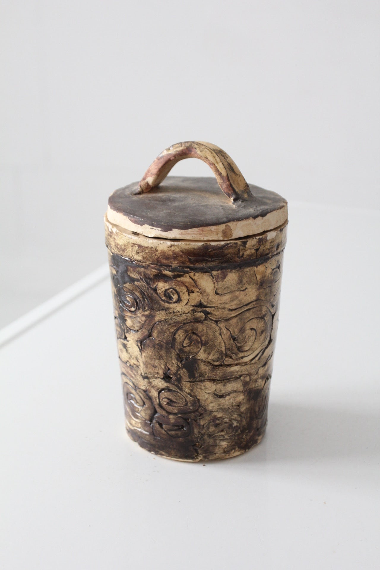 vintage handmade studio pottery lidded jar