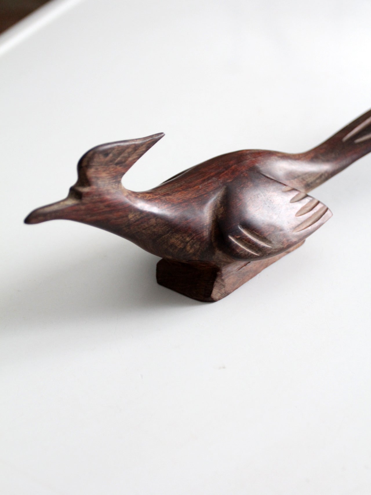 mid-century hand-carved ironwood roadrunner