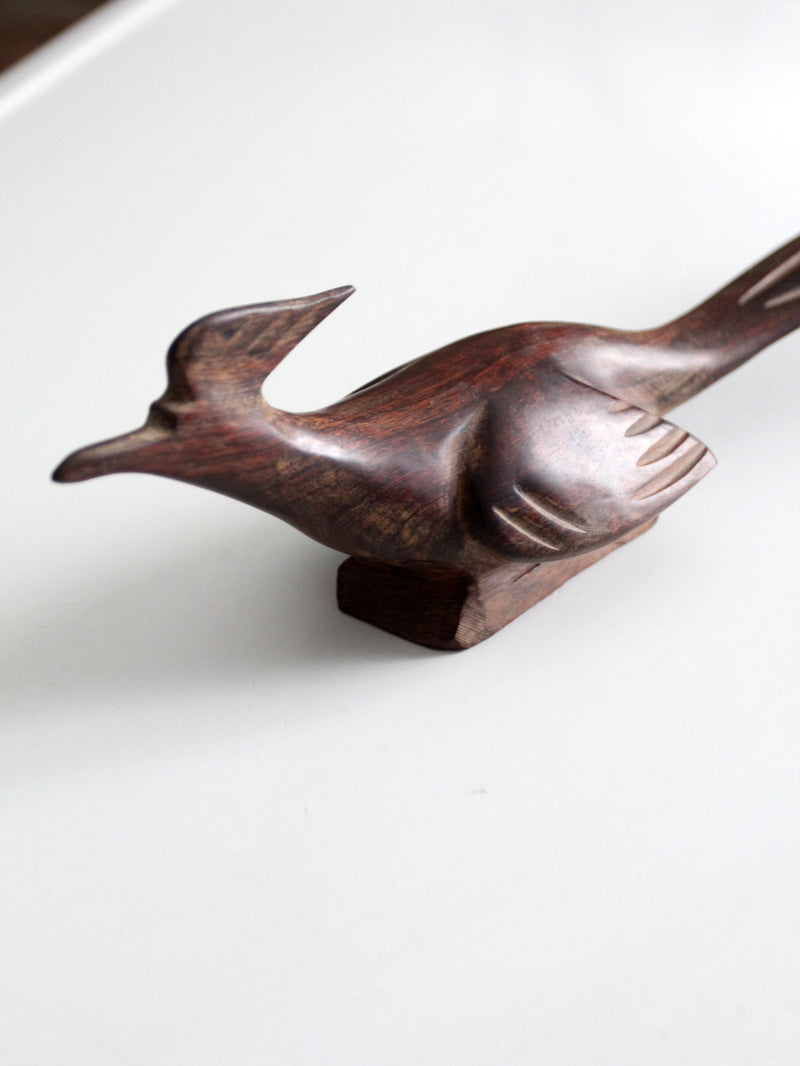 mid-century hand-carved ironwood roadrunner