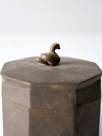 mid-century brass box with bird finial