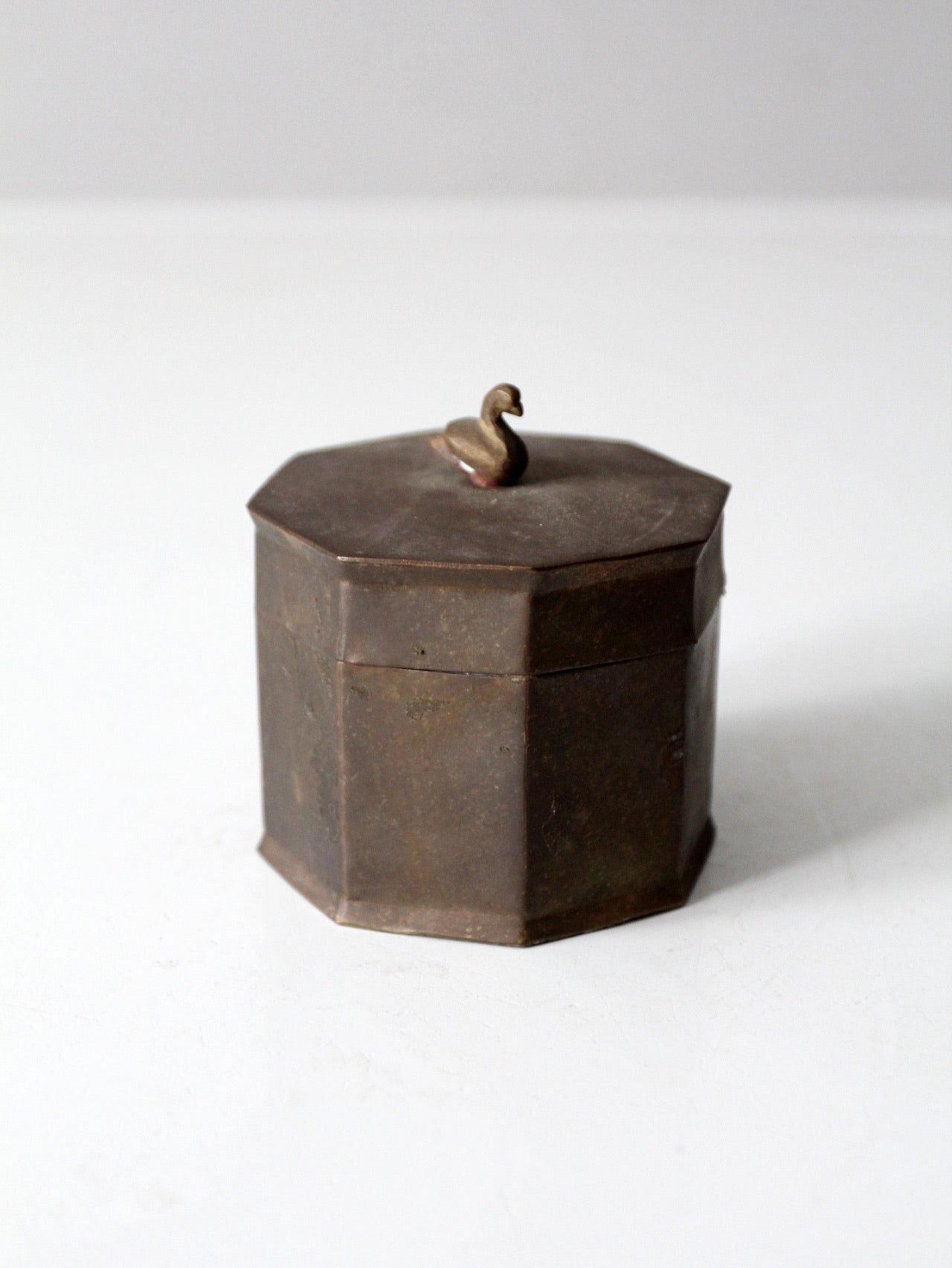 mid-century brass box with bird finial